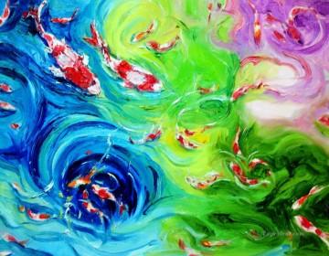 By Palette Knife Painting - the fish family by knife